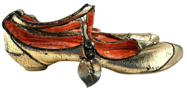 Women's Shoes, Women's Flats, Criss Cross Strap flats by Irregular Choice, Gold distressed leather, 1/2" heel and pointed toe.