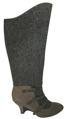 Women's Shoes, Women's Boots, Poetic Licence Mary Jane Boot, Dark grey herringbone wool upper with grey suede and multiple straps.