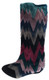 Women's Shoes, Women's Boots, knee high boots by Irregular Choice, Suede Chevron patchwork, Navy Grey and Navy multi colors. 1 1/4" wedge heel.