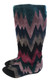Women's Shoes, Women's Boots, knee high boots by Irregular Choice, Suede Chevron patchwork, Navy Grey and Navy multi colors. 1 1/4" wedge heel.