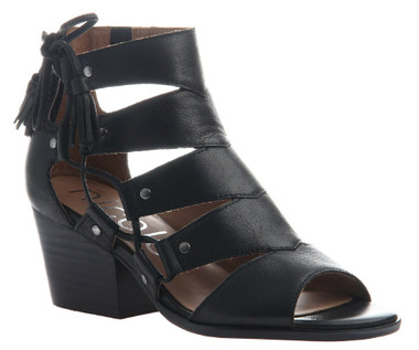 Quarter View: Women Shoes Online, Women's Shoes, Women's Sandals, Nicole Tatiana Sandal, Western Sandal with cutouts and fringe tassel, Black Leather.
