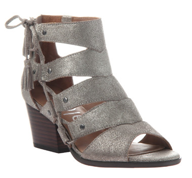 Women Shoes Online, Women's Shoes, Women's Sandals, Nicole Tatiana Sandal, Western Sandal with cutouts and fringe tassel, Gray Silver Leather Upper.