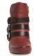 Front View. Women Shoes Online, Women's Shoes, Women's Boots. OTBT Lasso Bootie, Wedge heeled Bootie with multi-straps. 2.91" heel height and .5" platform. Color Red Oak (deep red), Black Straps, with antique brass hardware.