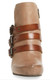 Front View. Women Shoes Online, Women's Shoes, Women's Boots. OTBT Lasso Bootie, Wedge heeled Bootie with multi-straps. 2.91" heel height and .5" platform. Color Pecan (nude), Brown Straps, with antique brass hardware.