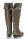 Back View: Women Shoes Online, Women's Shoes, Women's Boots, Nicole Paris Boot, Knee Hight boot with center back zipper and contrast panel and fold-over flap. Suede upper, 2" wooden wedge heel, Color Grey suede.