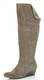 Quarter Side View: Women Shoes Online, Women's Shoes, Women's Boots, Nicole Paris Boot, Knee Hight boot with center back zipper and contrast panel and fold-over flap. Suede upper, 2" wooden wedge heel, Color Grey suede.