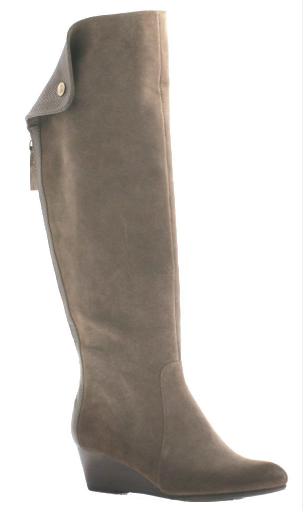 grey leather wedge boots