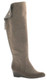 Side View: Women Shoes Online, Women's Shoes, Women's Boots, Nicole Paris Boot, Knee Hight boot with center back zipper and contrast panel and fold-over flap. Suede upper, 2" wooden wedge heel, Color Grey suede.