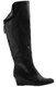 Side View: Women Shoes Online, Women's Shoes, Women's Boots, Nicole Paris Boot, Knee Hight boot with center back zipper and contrast panel and fold-over flap. Suede upper, 2" wooden wedge heel, Color Black Leather