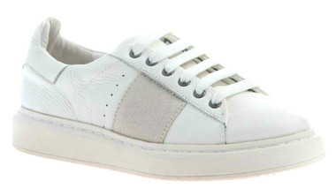 Quarter View. Women Shoes Online, Women's Shoes, Women's Sneakers. OTBT Normcore. Classic Sneaker with leather upper and versatile lace option. 1.38" heel height. Color: White.