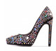 Side View: Women's Shoes, Women's Stiletto Pumps, Jeweled pump with multi-colored jewel, Jeffery Campbell Ouzel, Size 9.5, Black Suede