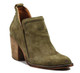 Quarter View: Women's Shoes, Women's Bootie, Burman 2 in Khaki (green) Suede, Soft suede upper, elastic insert, 3" stacked wooden heel.