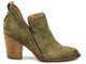 Side View: Women's Shoes, Women's Bootie, Burman 2 in Khaki (green) Suede, Soft suede upper, elastic insert, 3" stacked wooden heel.