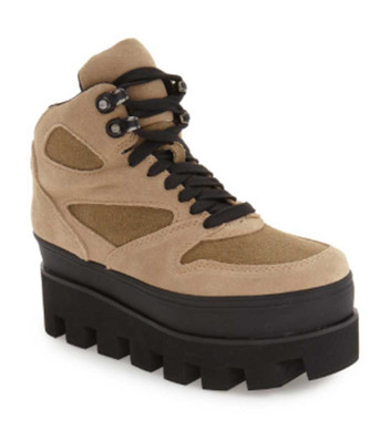 Quarter View: Women's Shoes, Women's Boots, Jeffrey Campbell Half Dome, Women's Platform Hiking Boot, Canvas and suede upper in Khaki, Black 3" platform lug sole. Sizes 6-10