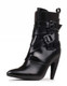 Quarter View: Women's Shoes, Women's Boot, Stiletto Boot with multi-buckled straps. Jeffrey Campbell Destroyer. 4" curved heel, patent leather upper. Size 10M