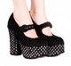 Pair Body View: Women's Shoes, Women's Mary Jane, Chunky Platform Mary Jane with decorated crystals. Boucle fabric upper and crystal jewels. Black, Size 6.