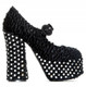 Side View: Women's Shoes, Women's Mary Jane, Chunky Platform Mary Jane with decorated crystals. Boucle fabric upper and crystal jewels. Black, Size 6.