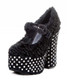 Quarter View: Women's Shoes, Women's Mary Jane, Chunky Platform Mary Jane with decorated crystals. Boucle fabric upper and crystal jewels. Black. Size 6.