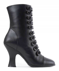 Side View: Women's Shoes, Jeffrey Campbell Poppin, Mid ankle boot with multiple button straps, 3.75" heel, leather upper, color Black, size 10
