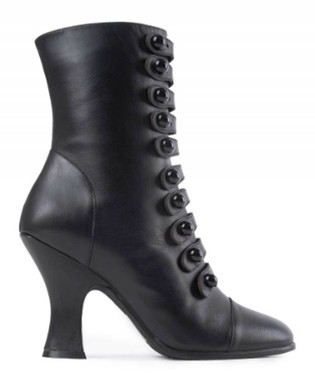 Side View: Women's Shoes, Jeffrey Campbell Poppin, Mid ankle boot with multiple button straps, 3.75" heel, leather upper, color Black, size 10