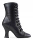 Side View: Women's Shoes, Jeffrey Campbell Poppin, Mid ankle boot with multiple button straps, 3.75" heel, leather upper, color Black, size 10