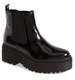 Quarter View: Women's Shoes, Women's Platform Boot, Jeffrey Campbell Universal, Platform Chelsea boot with rubber lug traction sole. 2" heel and 1.5" platform. Patent leather, leather lining, color Black. Size 10