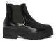 Side View: Women's Shoes, Women's Platform Boot, Jeffrey Campbell Universal, Platform Chelsea boot with rubber lug traction sole. 2" heel and 1.5" platform. Patent leather, leather lining, color Black. Size 10