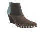Quarter View: Women's Shoes, Women's Bootie, Jeffrey Campbell Deville Boot, Pointed toe mix fabric bootie, 3.5" wooden heel, studded base and color blocking. Color: Blue/Brown, Size 9