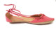Side View. Women Shoes, Women's Flat Sandals, Taj by Terra Plana, Sustainable eco leathers, decorative front stitching, color red (salmon).