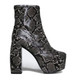 Side View: Women's Shoes, Women's Boots, Jeffrey Campbell Fiction Boot, Snake skin platform boots, Color: Black grey snakeskin, 5.5" heel and 2.25" platform.