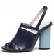 Quarter View: Women's Shoes, Women's Sandals, Jeffrey Campbell Lystra, slingback high heel sandal, Navy and light blue barrel heel. Size 8. Leather.