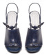 Top View: Women's Shoes, Women's Sandals, Jeffrey Campbell Lystra, slingback high heel sandal, Navy and light blue barrel heel. Size 8. Leather.