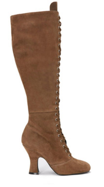Side View: Women's Shoes, Women's Lace Up Boot, Jeffrey Campbell Wyder, Suede Upper, 4" heel height, Size 10, Color Tan (Camel). 