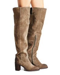 Side View: Women's Shoes, Women's Over the Knee Boot, Suede upper, Jeffrey Campbell Raylan, 3.25" heel, Color Taupe, Size 7