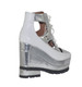Back View: Women's Shoes, Women's Platform Sneaker, Silver and White, 5: heel, 2" platform. Leather upper with cut outs.