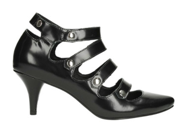 Side View: Women's heels, Women's Mary Jane Heels, Jeffrey Campbell Clarion, Black Patent leather upper. 2.75" heel. 