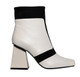Side View: Women's Boot, Jeffrey Campbell Vicar, Color-block ankle boot, square heel and toe. White and Black. Neoprene and leather. Size 10