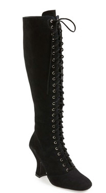Quarter View: Women's Shoes, Women's Lace Up Boot, Jeffrey Campbell Wyder, Suede Upper, 4" heel height, Size 10, Color Black.