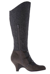 InSide View: Women's Shoes, Women's Boots, Poetic Licence Top Notch Boot, Dark grey herringbone wool upper with grey suede and multiple straps.