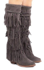 Body View: Women's Boots, Women's Knee High Fringe Boot, Jeffrey Campbell Esconder, Grey Suede, Size 6