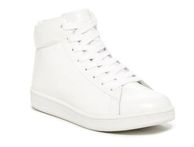 Quarter View: Women's Shoes, Women's Sneaker, Jeffrey Campbell Player Hi, Hi Top Leather sneaker with textured pebble leather upper, White, Size 6