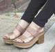 Lifestyle View:  Women Shoes, Women's Sandals, OTBT Indio, 3" stacked heel-platform sandal, Textured leather, Color Copper.