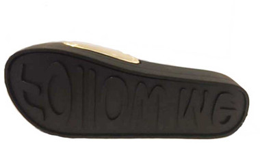 Bottom View: Women's Shoes, Women's Sandals, Jeffrey Campbell Follow Me, Platform Slides, 1.25" platform, Color: Gold Black
