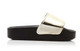 Side View: Women's Shoes, Women's Sandals, Jeffrey Campbell Follow Me, Platform Slides, 1.25" platform, Color: Gold Black