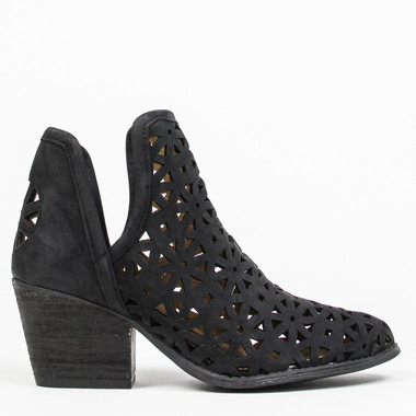 Side View: Women's Shoes, Women's Bootie, Perforated leather, 2" heel, Color: Black 