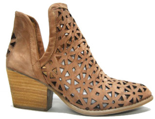 Side View: Women's Shoes, Women's Bootie, Perforated leather, 2" heel, Color: Brown