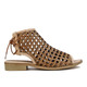 Side View: Women's Shoes, Women's Flat Sandal, Musse and cloud aimy, Perforated leather, 1" heel, Color: Cue (Tan)