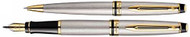 Waterman Expert Silver and Gold Trim Fountain Pen Ball Pen Set