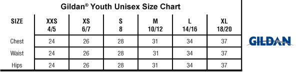 Gildan T Shirts Size Chart For Youth