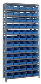 Steel Shelving with 60 Shelf Bins - 12 x 7 x 4 (V1275-102) - Blue